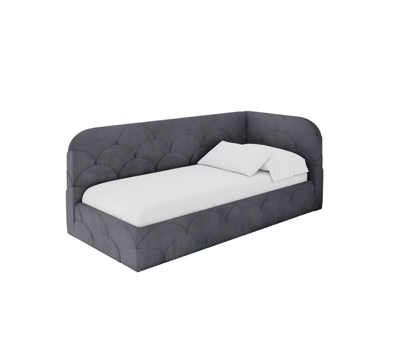 Lit Adolescent Gauche Avec Rangement Elry 100x200cm Gris Foncé En Velours
