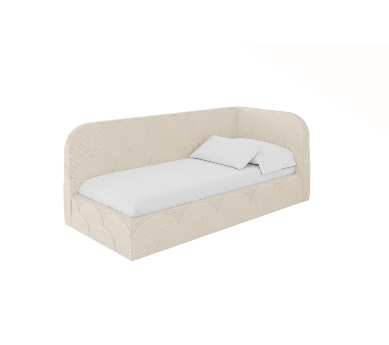 Lit Adolescent Gauche Avec Rangement Elry 90x200cm Beige En Velours Côtelé