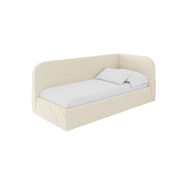 Lit Adolescent Gauche Avec Rangement Elry 90x200cm Beige En Bouclé