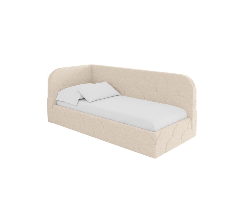 Lit Adolescent Droit Avec Rangement Elry 80x200cm Beige Foncé En Bouclé
