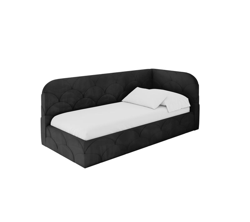 Lit Adolescent Gauche Avec Matelas Et Rangement Elry 100x200cm Noir En Velours