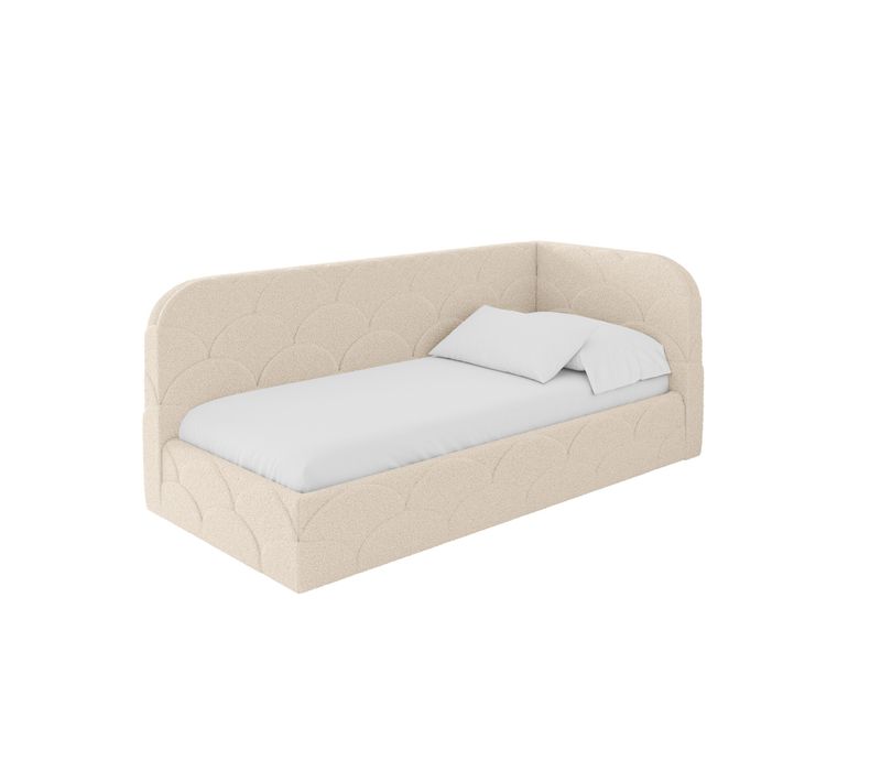 Lit Adolescent Gauche Avec Matelas Et Rangement Elry 90x200cm Beige Foncé En Bouclé
