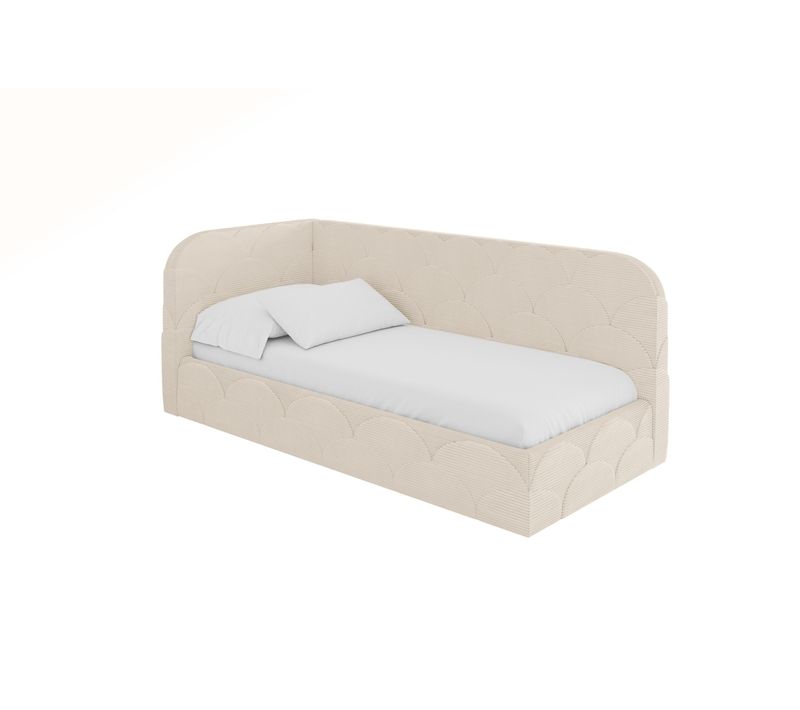 Lit Adolescent Droit Avec Matelas Et Rangement Elry 80x200cm Beige En Velours Côtelé