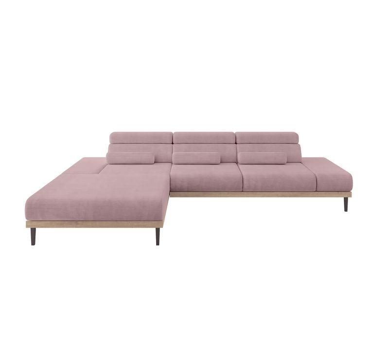 Canapé D'angle électrique Gauche Mona 316x205x85cm Rose Velours Côtelé