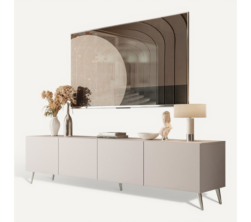 Meuble TV Colgante Cachemire 200 Cm Sur Pieds Chrome Argenté