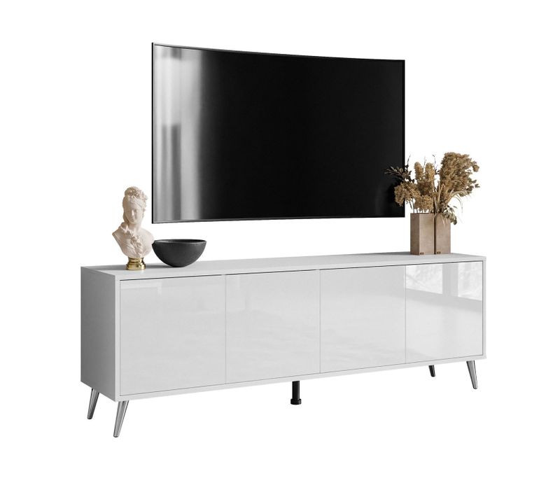 Meuble TV Sanayi Sur Pieds Chromés Brillant Blanc
