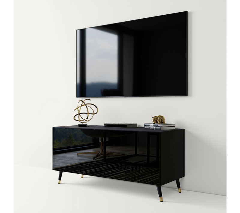 Meuble TV Aura 100 Noir Brillant – Couleur Des Pieds : Noir + Doré