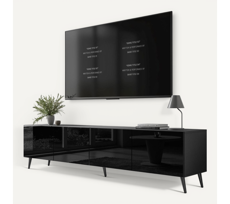 Meuble TV Aura 200 Noir Brillant – Couleur Des Pieds : Noir