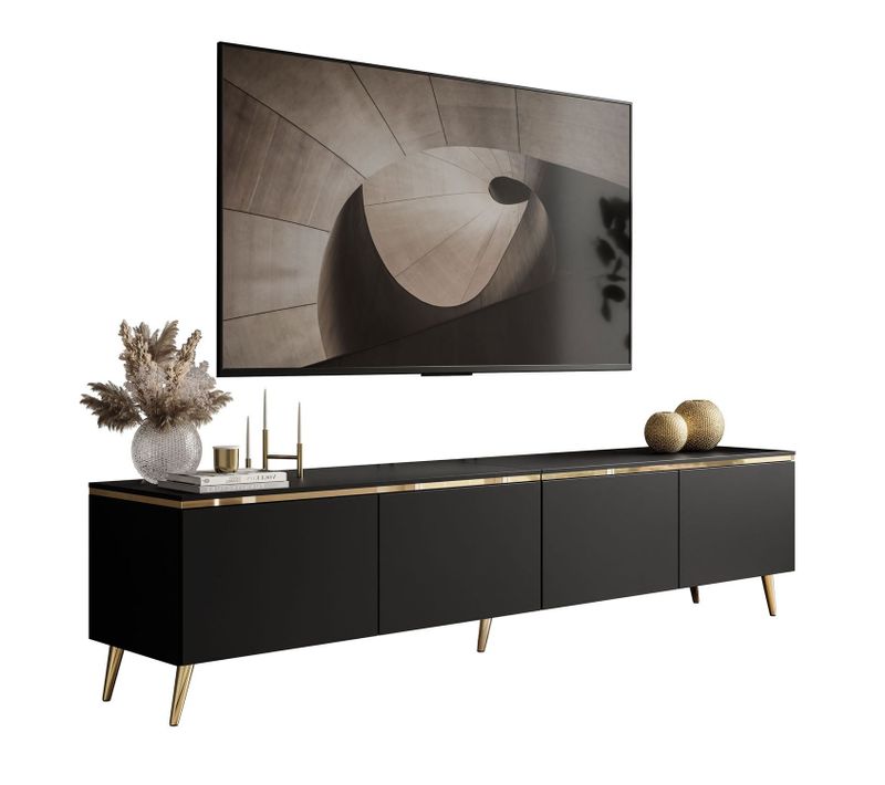 Meuble TV Celine 200 Cm Sur Pieds Dorés Inclinés