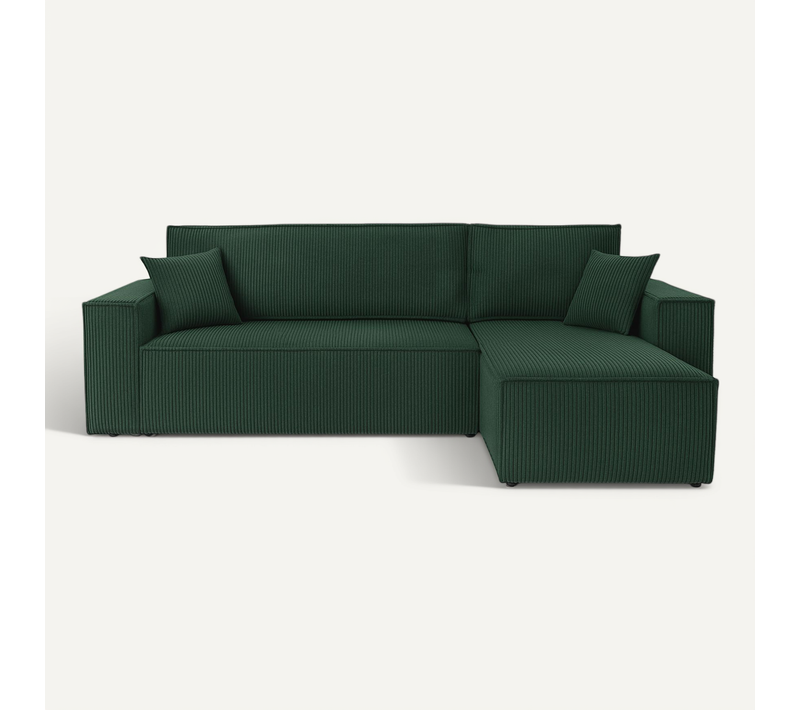Canapé D’angle Convertible Réversible Velours Côtelé Vert Bouteille Fonction Couchage Carlos L