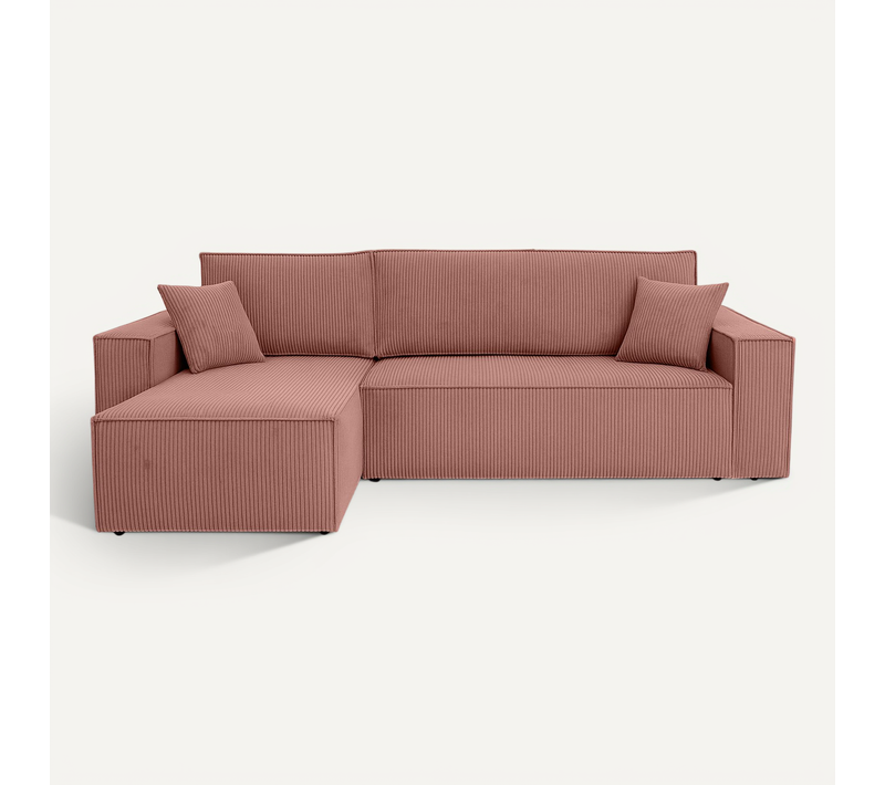 Canapé D’angle Convertible Réversible Velours Côtelé Cuivre Coffre Fonction Couchage Carlos L