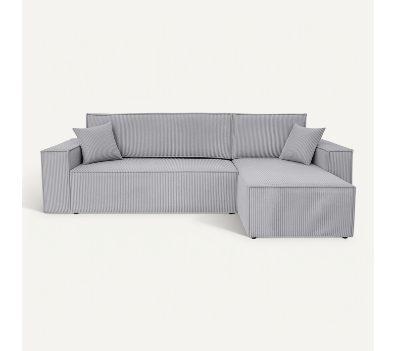 Canapé D’angle Convertible Réversible, Velours Côtelé Gris Clair Coffre Fonction Couchage Carlos L