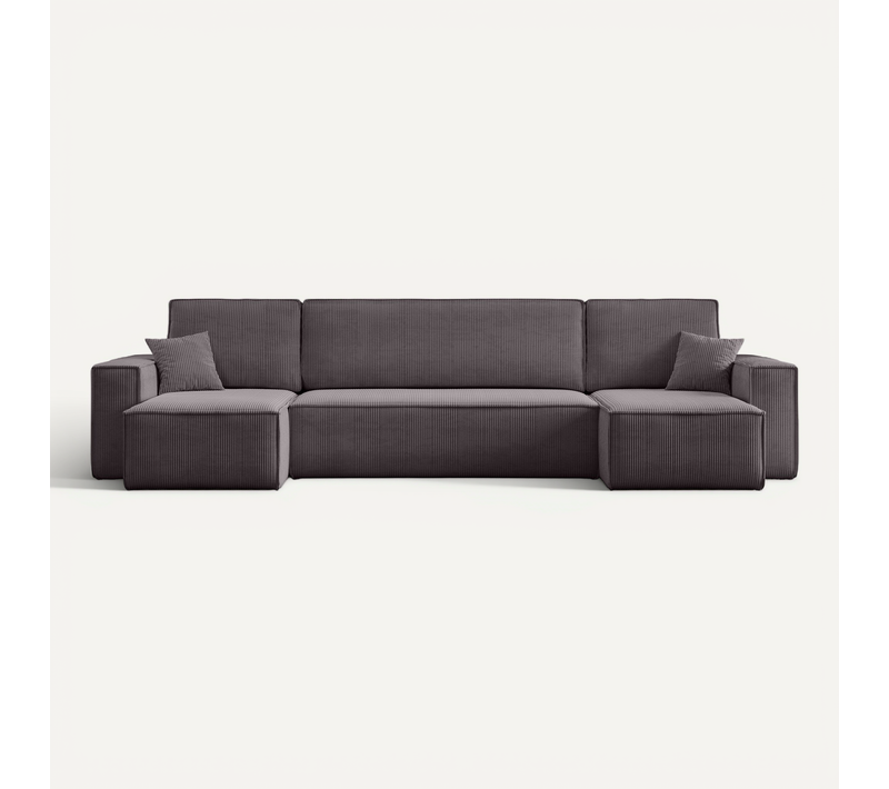 Canapé D’angle En U Carlos U Convertible Gris Fonction Couchage, Coffre De Rangement XXL