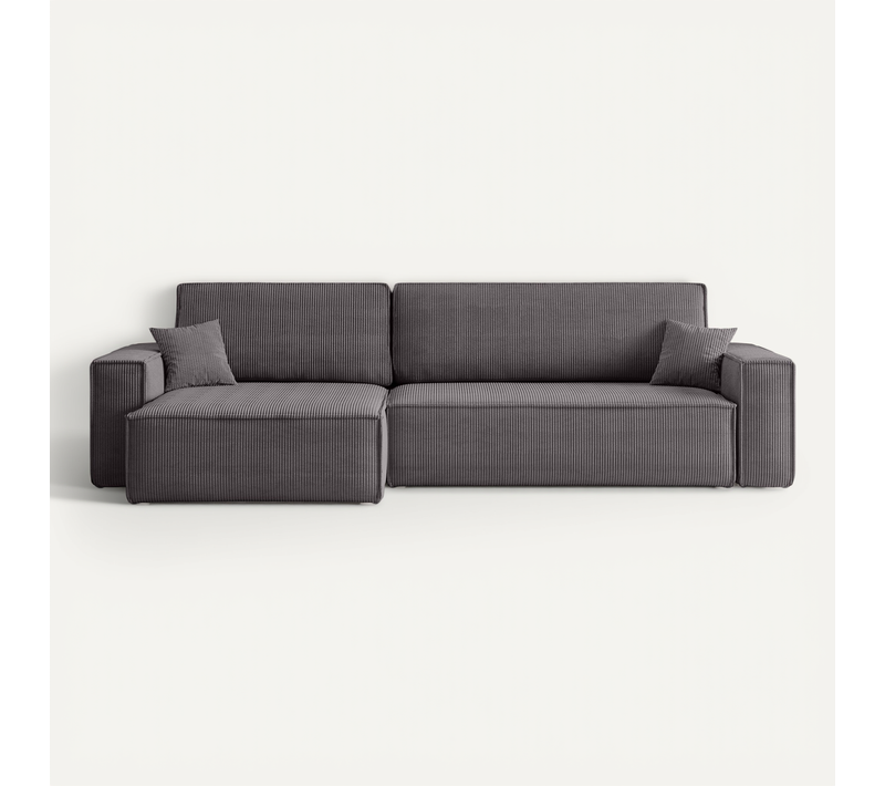 Canapé D’angle Convertible Réversible Carlos XL – Velours Côtelé Gris Fonction Couchage