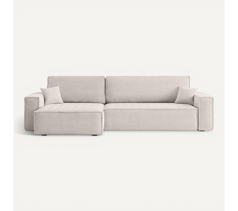 Canapé D’angle Convertible Réversible Carlos XL – Velours Côtelé Blanc Fonction Couchage