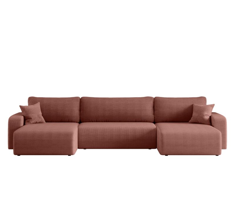 Canapé D’angle Réversible Pianioo U Convertible – Velours Côtelé Cuivre Coffre