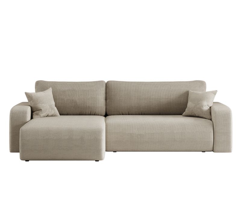 Canapé D’angle Réversible Pianioo XL Convertible Velours Côtelé Beige Coffre Gauche/droite