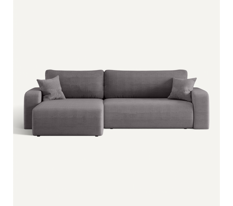 Canapé D’angle Réversible Pianioo XL Convertible – Velours Côtelé Gris Coffre Gauche/droite