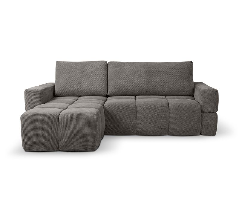Canapé D’angle Modena Réversible Convertible Avec Coffre – Lit D’appoint, Design Moderne, Tissu Gris