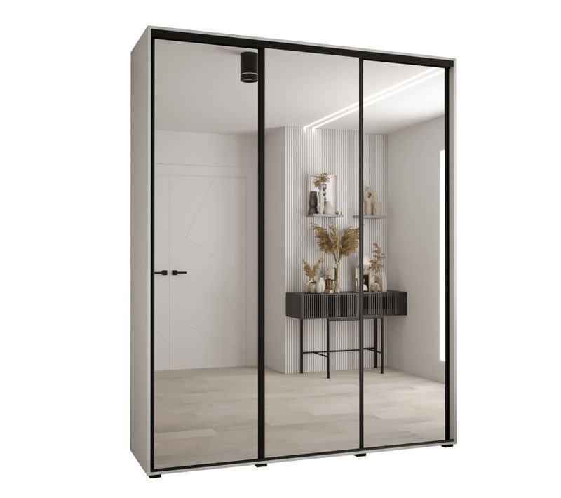 Armoire Davos 2 À Portes Coulissantes 200x45x235.5 Cm - 3 Portes - Noir Et Blanc