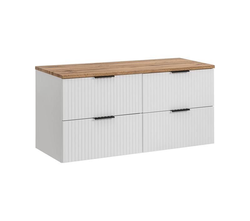 Meuble De Salle De Bain Suspendu Sous Double Vasque Adel Blanc Avec Plan Chêne 120 Cm