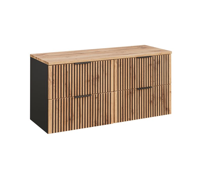 Meuble De Salle De Bain à Suspendre Xilo Noir Chêne 120 Cm Avec Le Plan Chêne