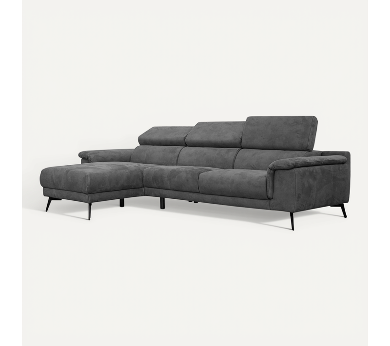 Canapé D'angle Gauche 4 Places Tissu Gris Foncé  - Fiero