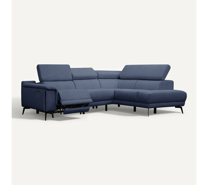 Canapé D'angle Droit 4 Places Avec Un Relax électrique Tissu Bleu Foncé - Matera
