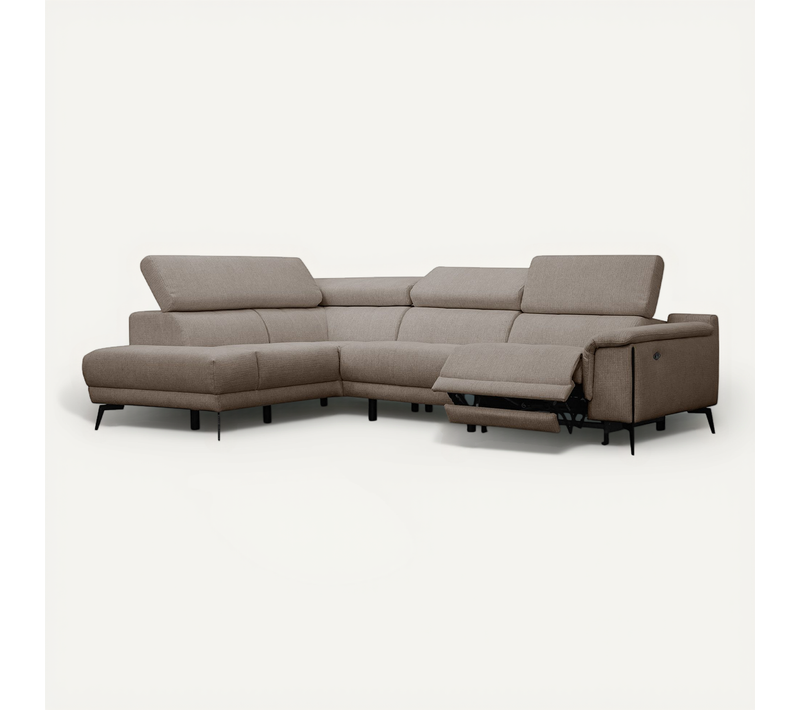 Canapé D'angle Gauche 5 Places Avec Un Relax électrique Tissu Marron Clair - Matera