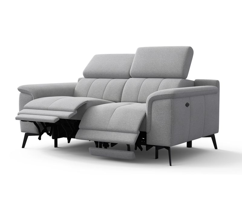 Canapé Droit Avec 2 Relax Électriques Tissu Gris Platine - Fiero