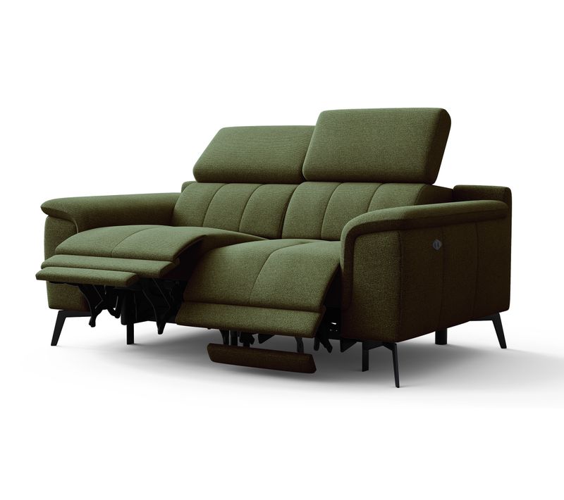 Canapé Droit Avec 2 Relax Électriques Tissu Olive - Fiero