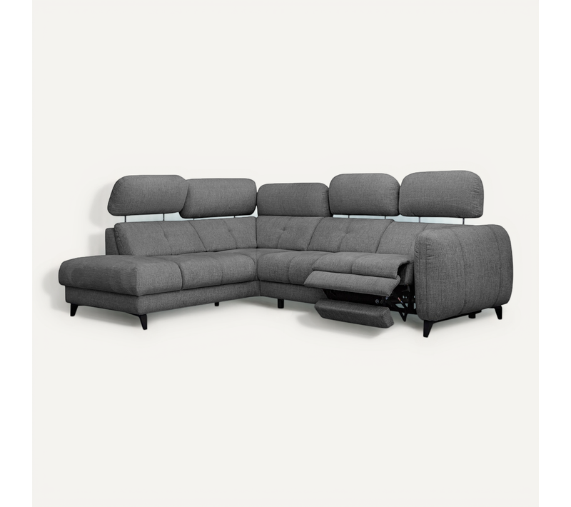Sven Canapé D’angle 4 Places, 1 Relax, Appuie-tête Réglables, Gris Foncé