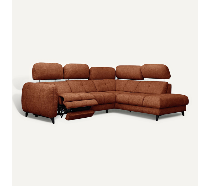 Sven Canapé D’angle 4 Places, 1 Relax, Appuie-tête Réglables, Orange Foncé