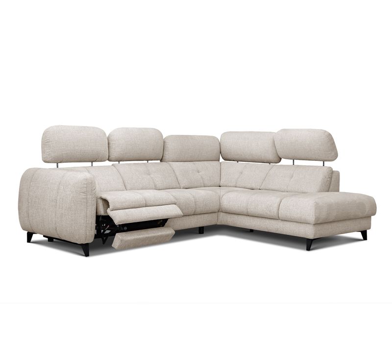 Sven Canapé D’angle 4 Places, 1 Relax, Appuie-tête Réglables, Crème