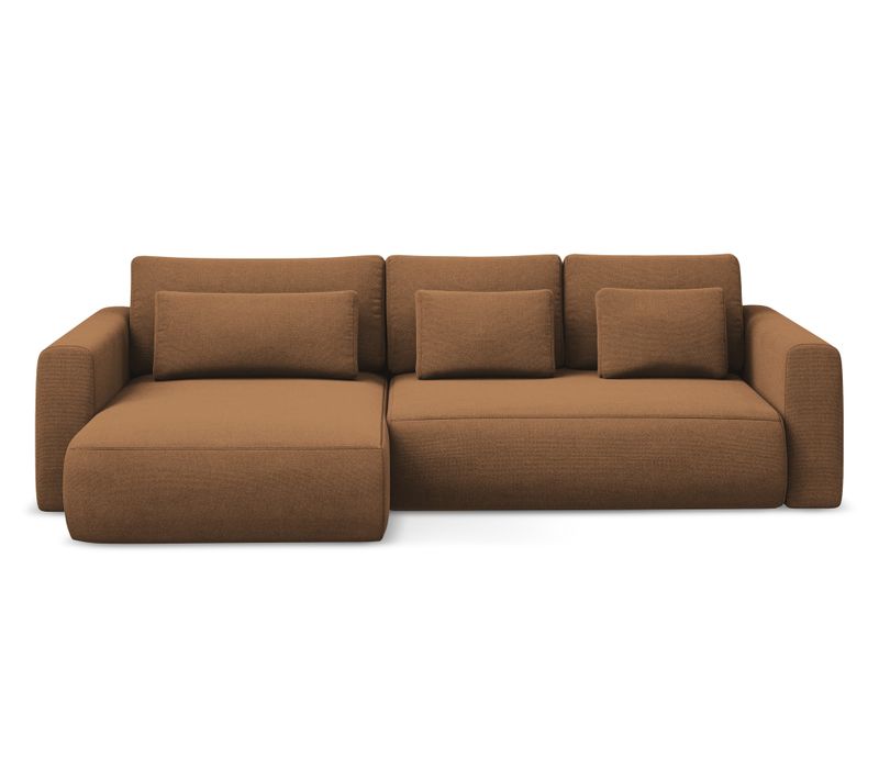 Canapé D’angle 3 Places Gauche Convertible Kapua En Tissu Texturé Terracotta Foncé