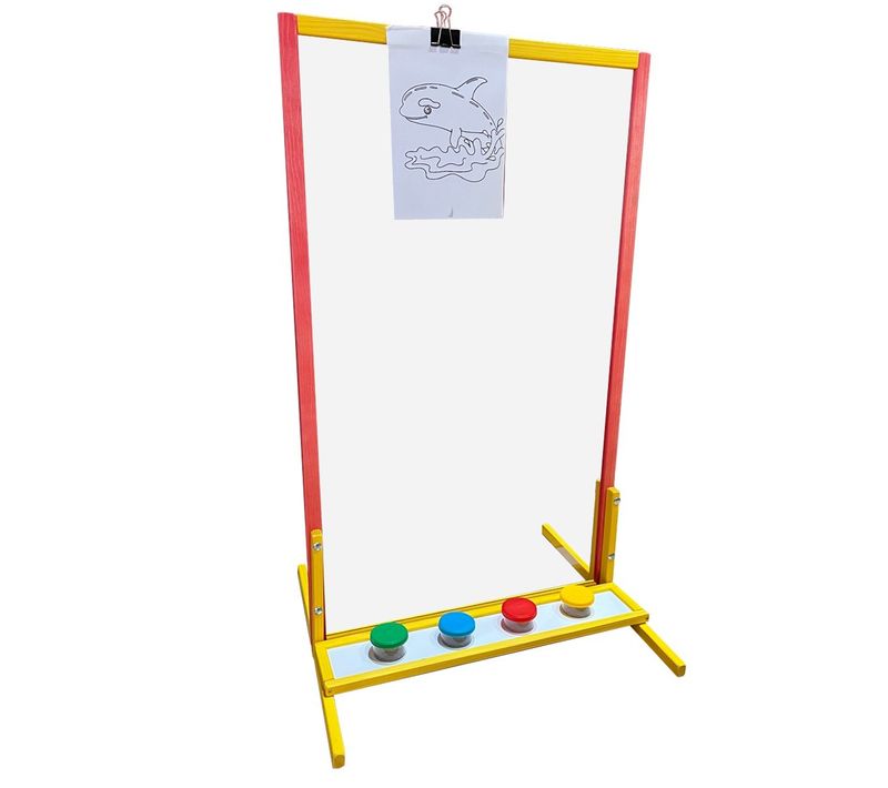 Gino Chevalet Tableau En Bois Avec Plexiglass Transparent Pour Enfant    Rouge Et Jaune