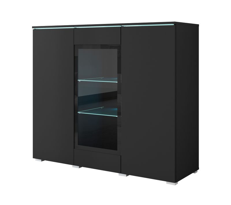 Vitrine, Vaisselier Veve 120 Cm Noire Avec éclairage LED