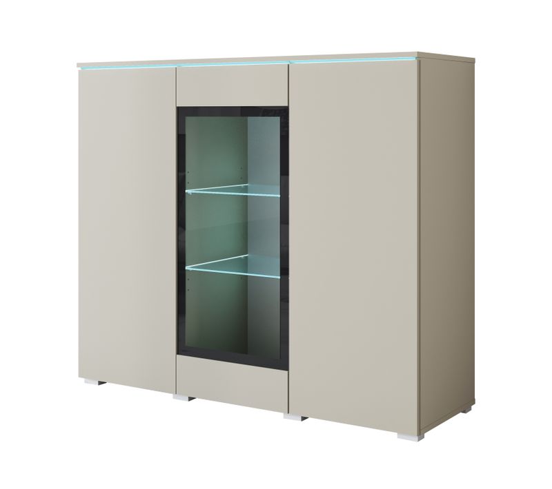 Vitrine, Vaisselier Vitrée Veve 120 Cm, Couleur Beige Cachemire