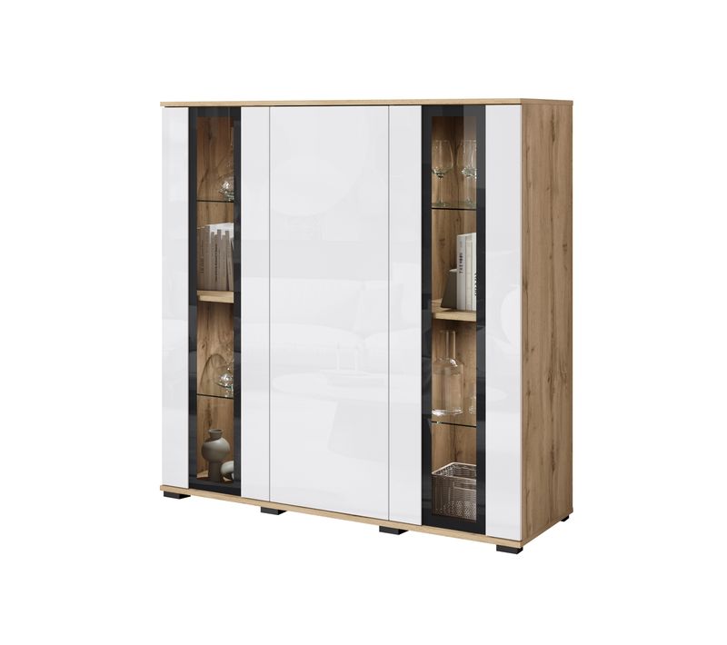 Vitrine, Vaisselier Faro 120 Cm Chêne Wotan/blanc Brillant