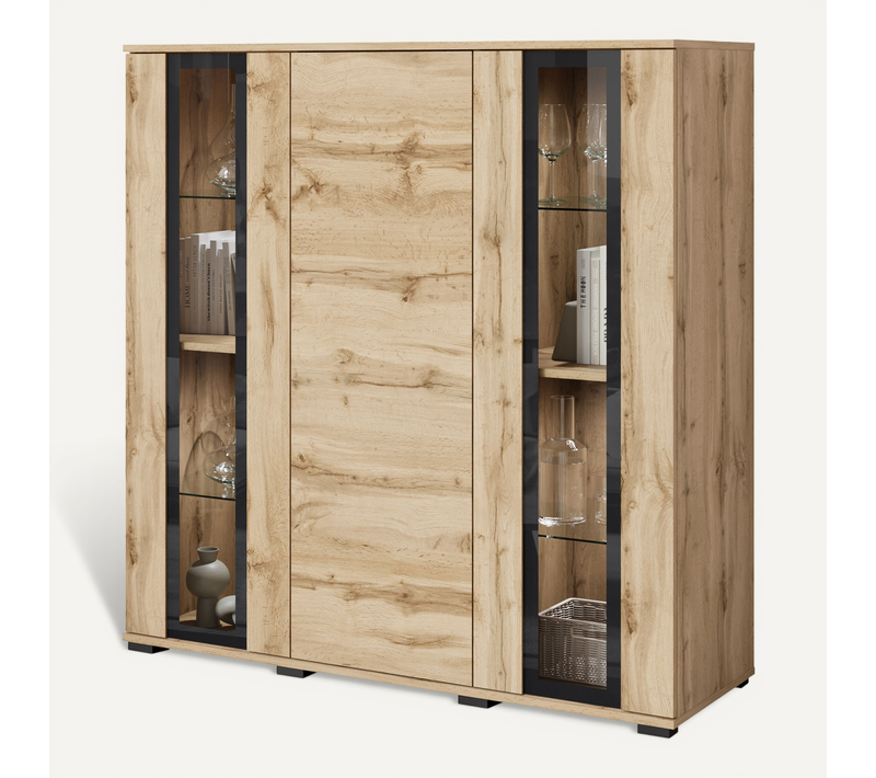 Vitrine, Vaisselier Faro 120 Cm Chêne Wotan