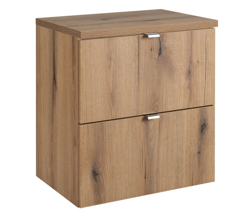 Meuble Suspendu Sous Vasques 2 Tiroirs  Avec Le Plan Nova Oak 50 Cm