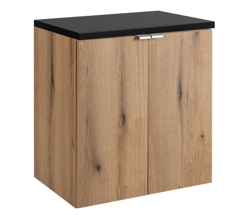 Meuble Suspendu Sous Vasque 2 Portes Avec Le Plan Noir Nova Oak 50 Cm