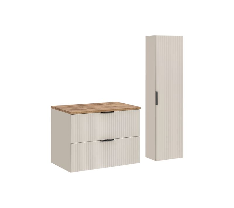 Ensemble Adel Cachemire Meuble Suspendu Sous Vasque Avec Plan Chêne 80 Cm Et Colonne 35 X 140 Cm