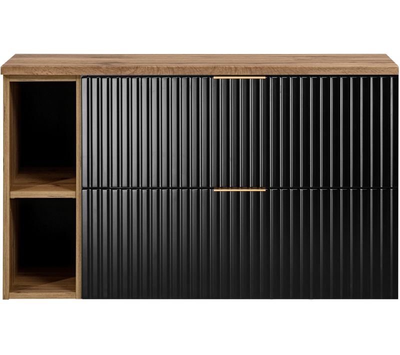 Meuble Sous Vasque Flow Noir 100 Cm Avec L'étagère - Extension Et Plan Chêne