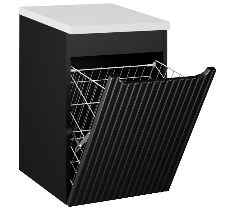 Meuble Bas De Salle De Bain Nova Noir Avec Panier à Linge Et Plan  Blanc 40 Cm