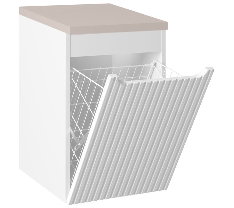 Meuble Bas De Salle De Bain Nova Blanc Avec Panier à Linge Et Plan  Cachemire 40 Cm