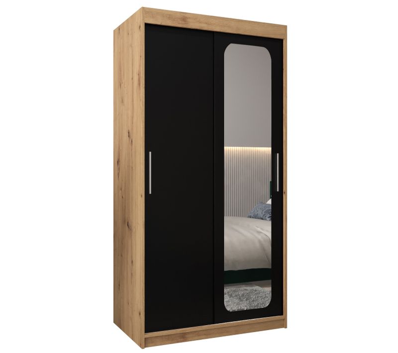 Armoire Promo T2 à Portes Coulissantes 200/100/62 2 Portes (artisan/noir)