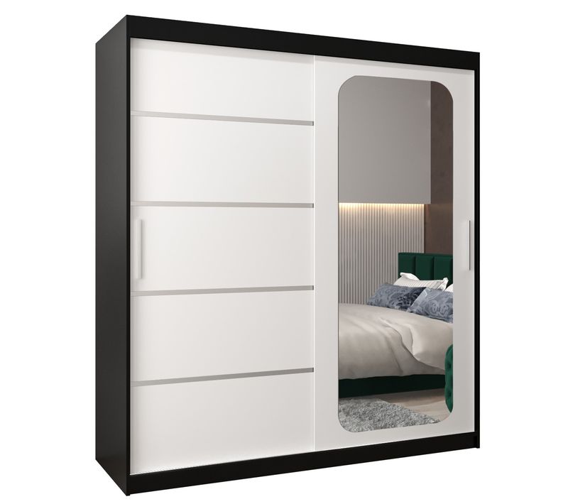 Armoire Promo V2 à Portes Coulissantes 200/180/62 2 Portes (noir/blanc)