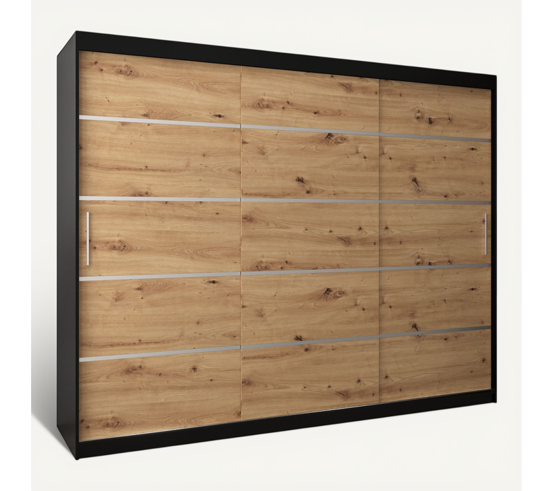 Armoire Verona 1 à Portes Coulissantes 200/250/62 3 Portes (noir/artisan)