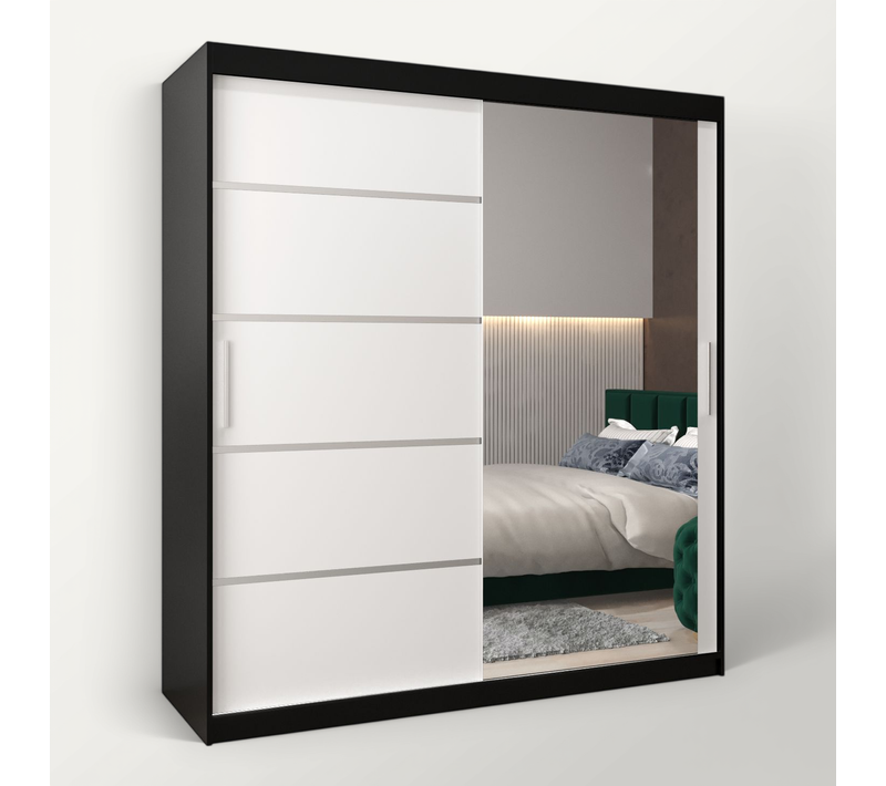 Armoire Verona 2 à Portes Coulissantes 200/180/62 2 Portes (noir/blanc)